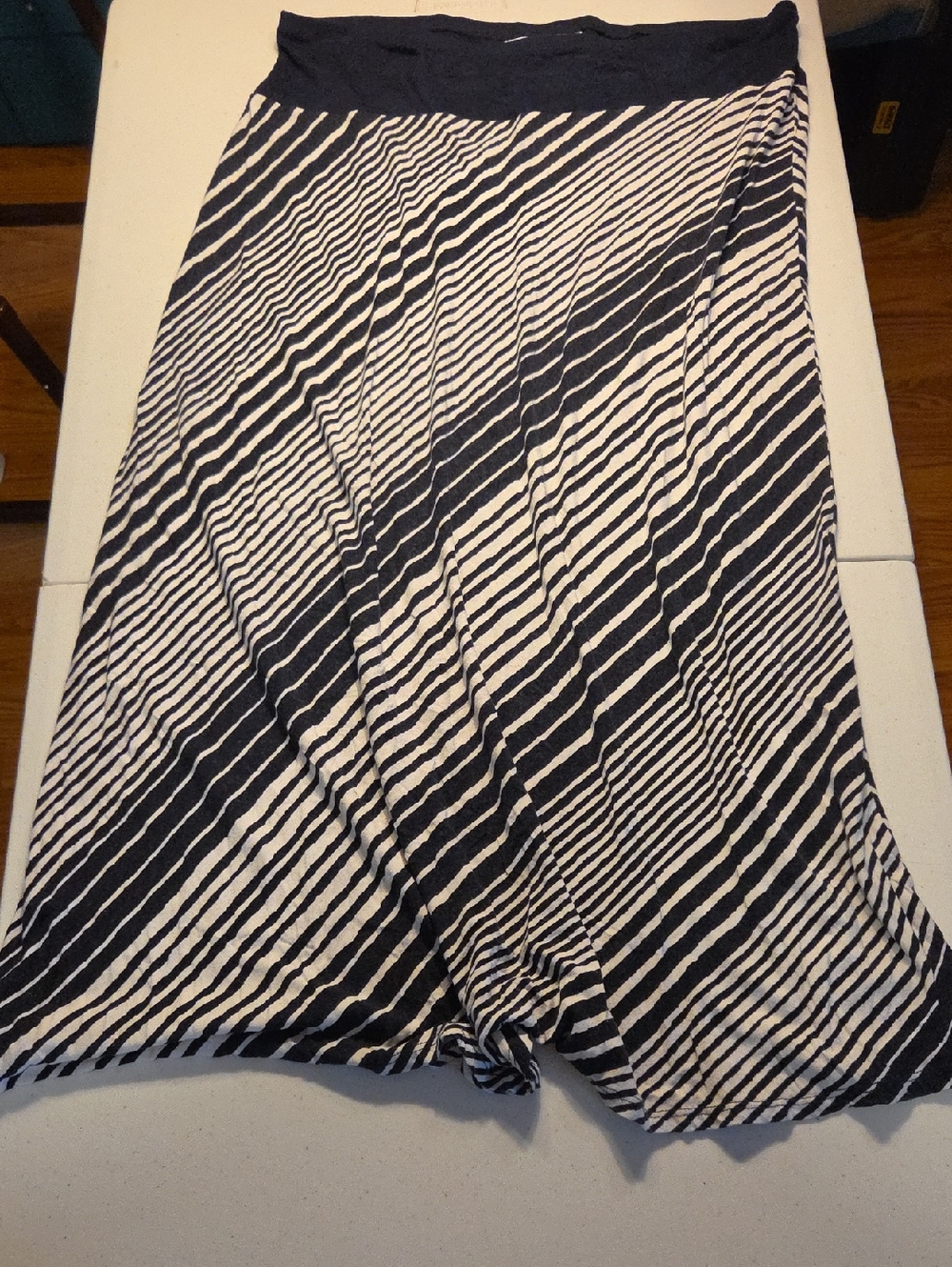 Christopher & Banks Navy and White Striped Knit Skirt